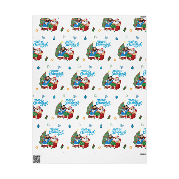 Santa & Rabbi Chrismukkah Wrapping Paper - White