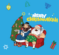 Santa & Rabbi Couch Chrismukkah Wrapping Paper - Blue