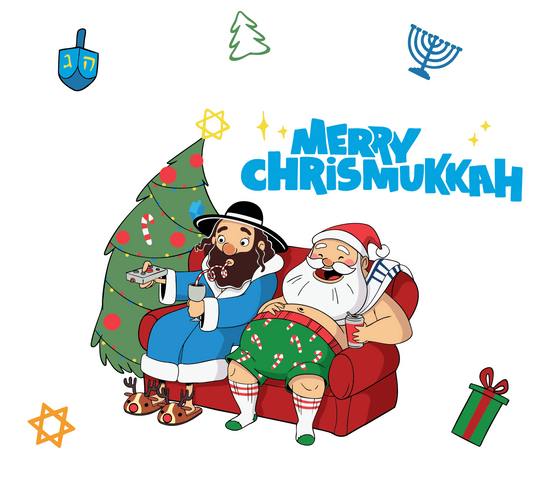 Santa & Rabbi Couch Chrismukkah Wrapping Paper - White - Yamaclaus - Home Decor