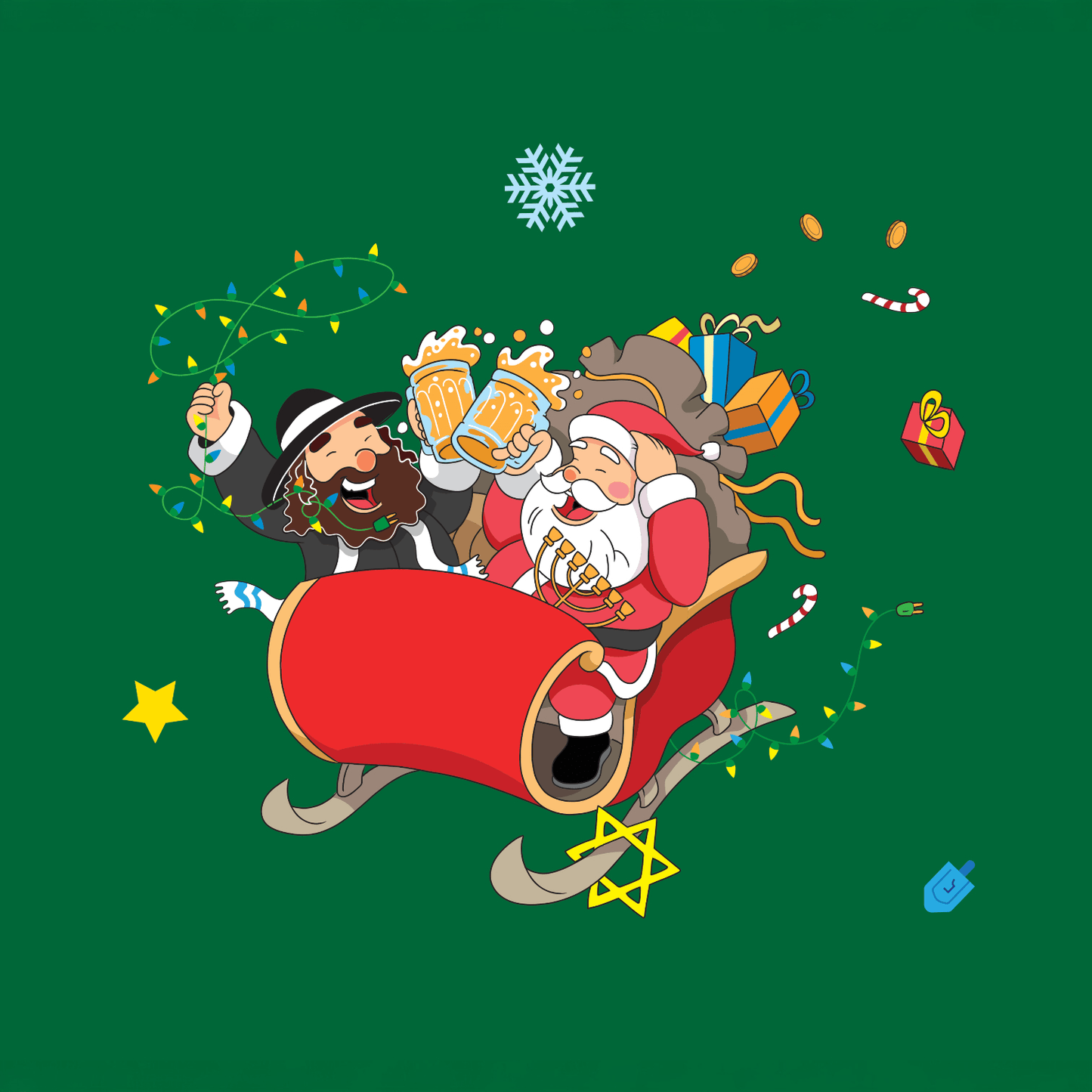 Santa & Rabbi Sleigh Ride Chrismukkah Wrapping Paper - Green - Yamaclaus - Home Decor